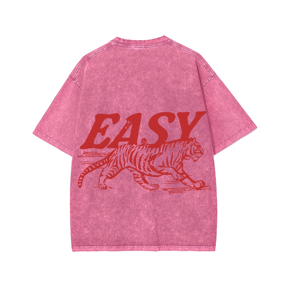 Unisex Easy Tiger Front And Back Printed Washed Tee
