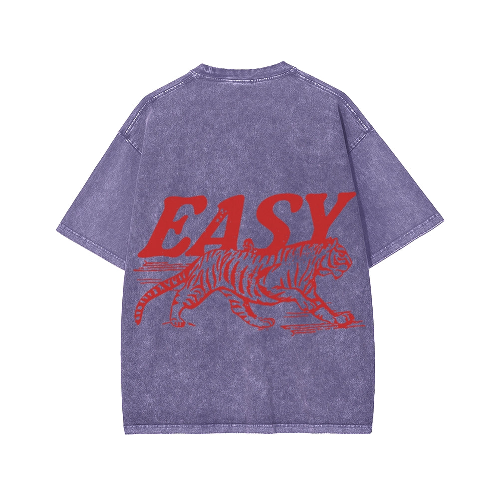 Unisex Easy Tiger Front And Back Printed Washed Tee
