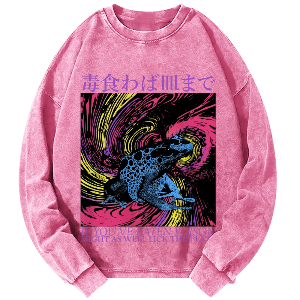 Unisex Frog Japanese Proverb Art Vintage Washed Sweatshirts