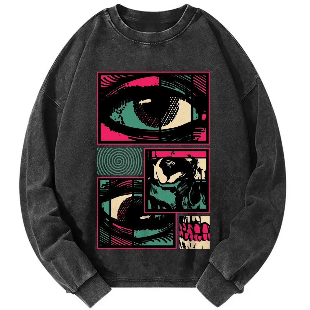 Unisex Facial Fragments Vintage Washed Sweatshirts