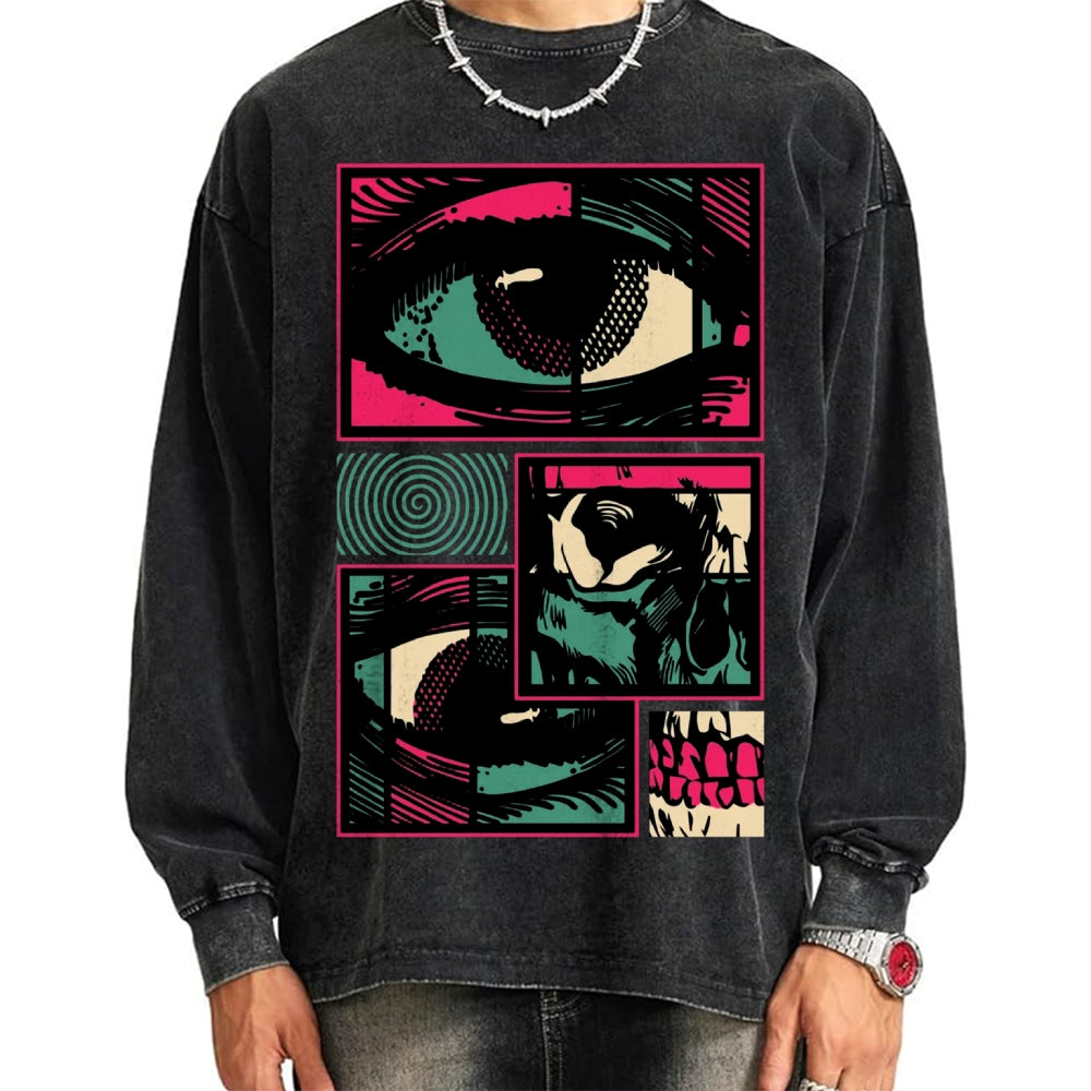 Unisex Facial Fragments Vintage Washed Sweatshirts
