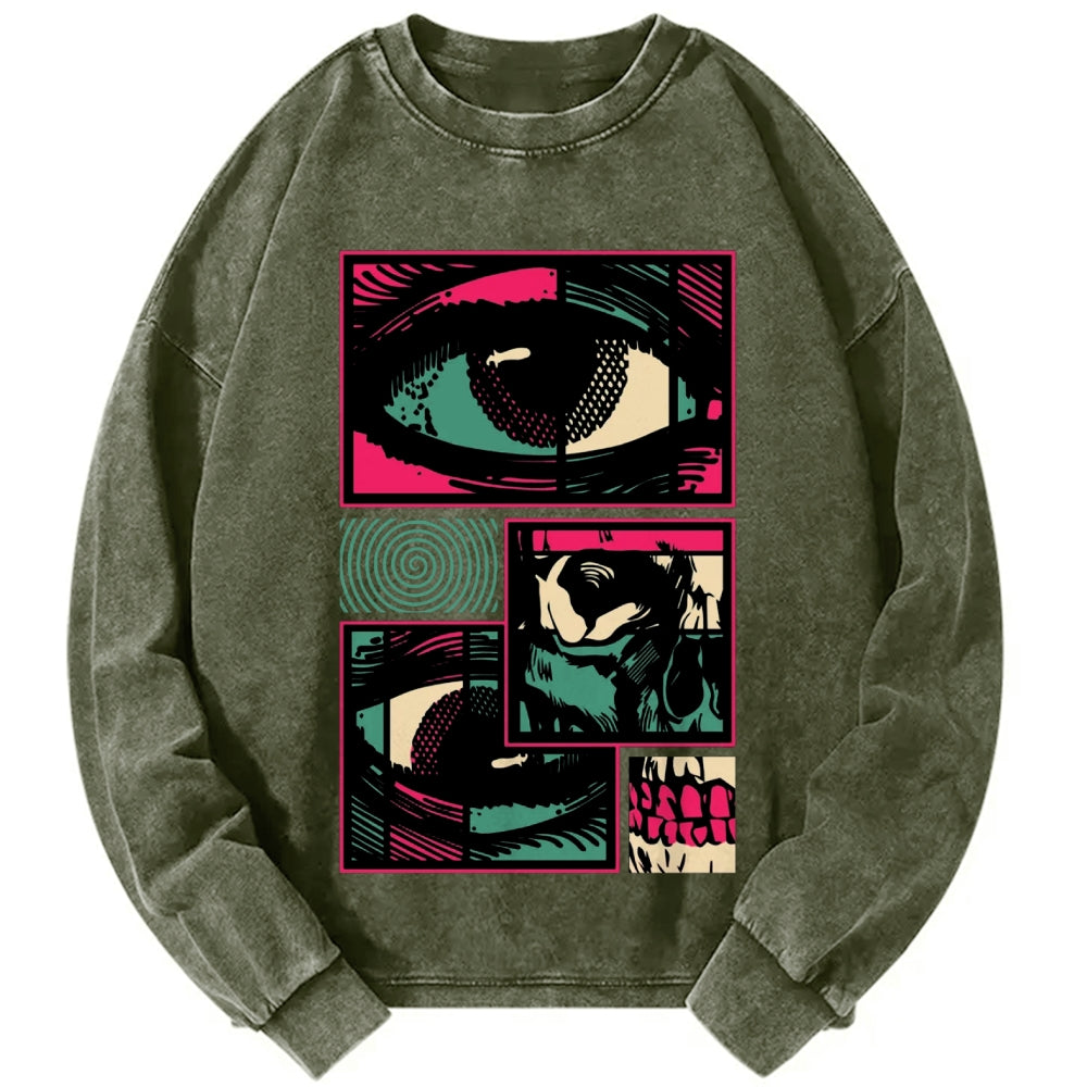 Unisex Facial Fragments Vintage Washed Sweatshirts