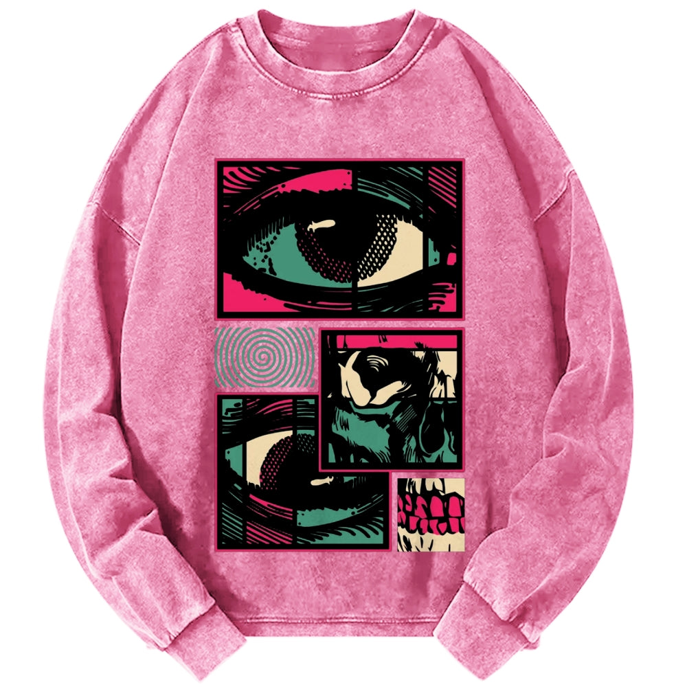Unisex Facial Fragments Vintage Washed Sweatshirts