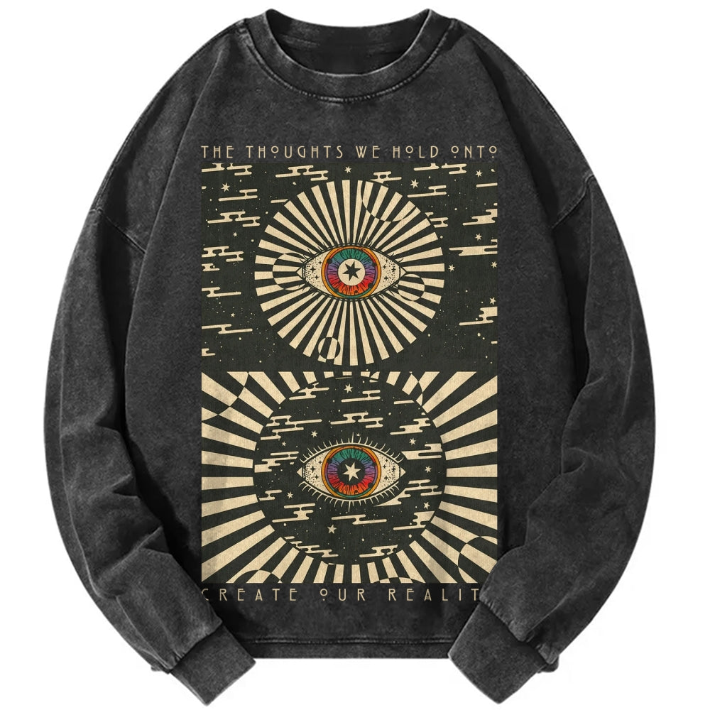 Unisex Casual Washed Future in Mind Printed Long Sleeve T-shirt