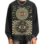 Unisex Casual Washed Future in Mind Printed Long Sleeve T-shirt