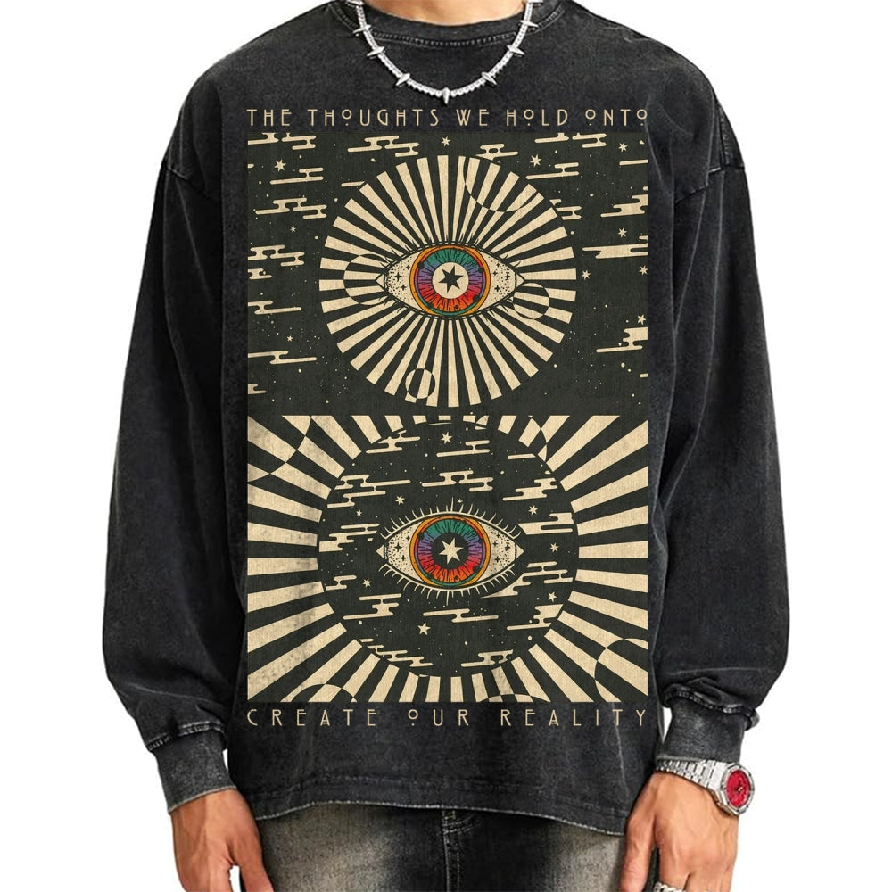 Unisex Casual Washed Future in Mind Printed Long Sleeve T-shirt