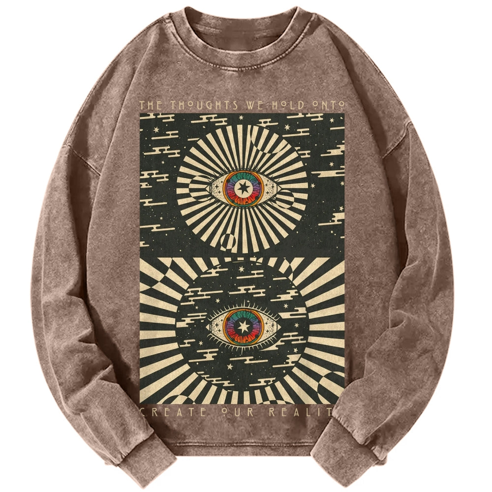 Unisex Casual Washed Future in Mind Printed Long Sleeve T-shirt