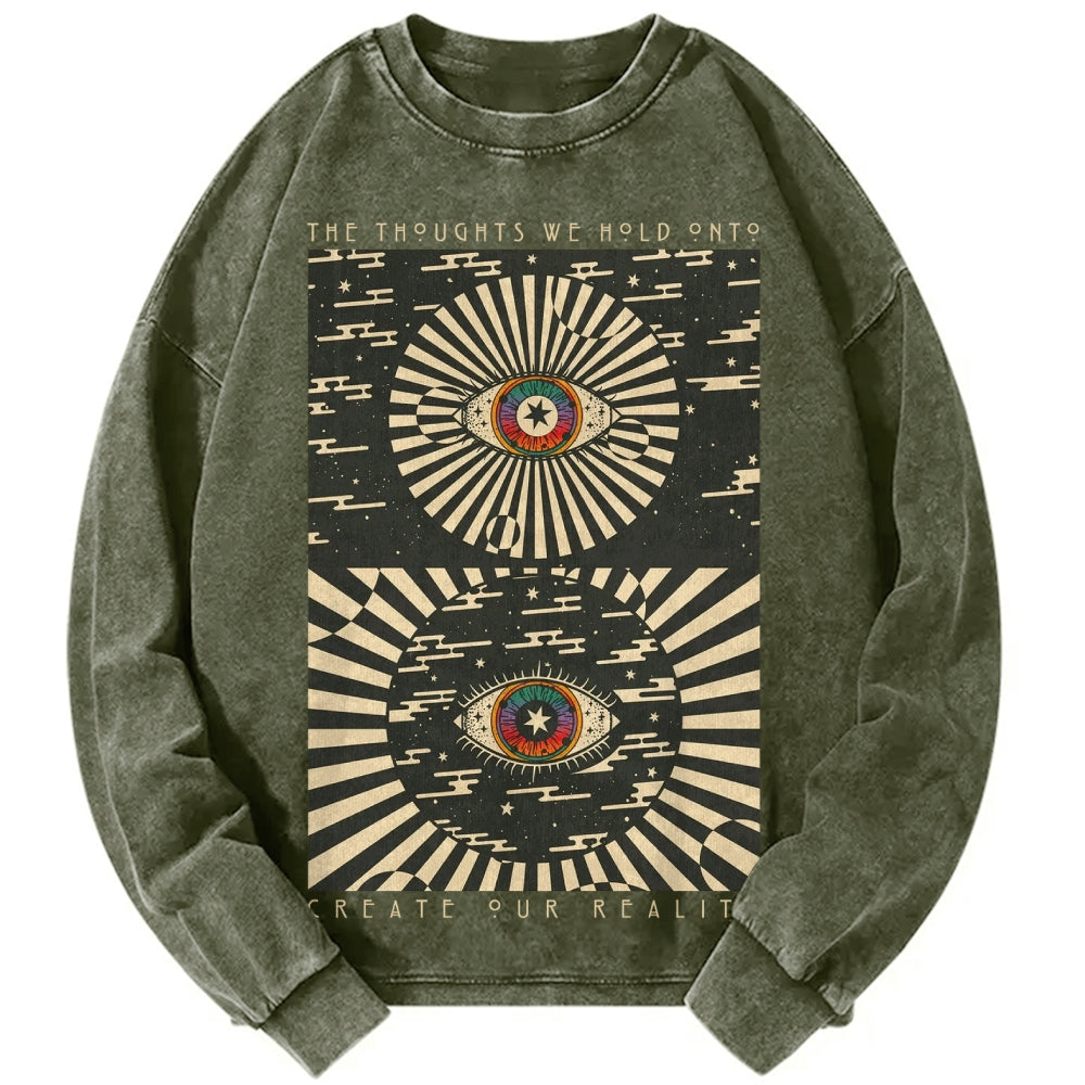 Unisex Casual Washed Future in Mind Printed Long Sleeve T-shirt