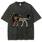 Unisex Funny Lion With Fairy Lights Printed Washed Tee