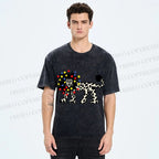 Unisex Funny Lion With Fairy Lights Printed Washed Tee