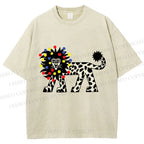 Unisex Funny Lion With Fairy Lights Printed Washed Tee