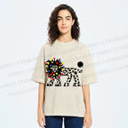 Unisex Funny Lion With Fairy Lights Printed Washed Tee