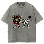 Unisex Funny Lion With Fairy Lights Printed Washed Tee