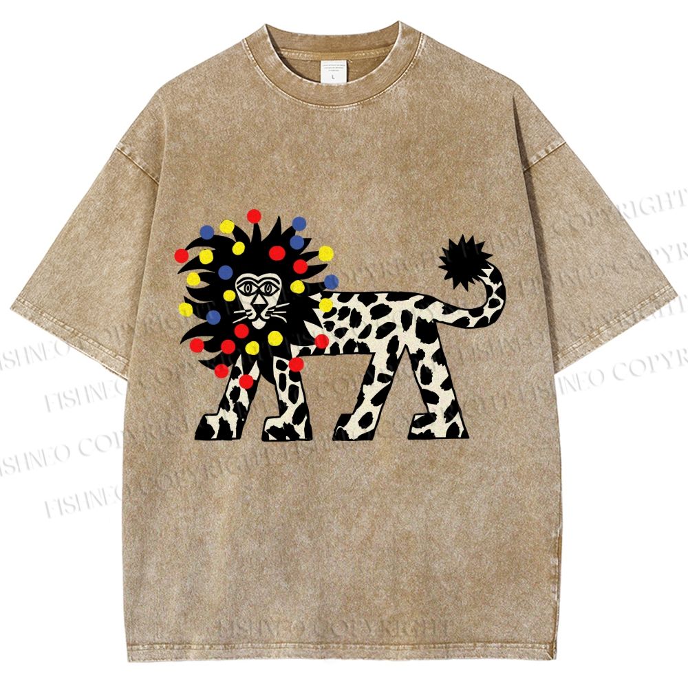 Unisex Funny Lion With Fairy Lights Printed Washed Tee