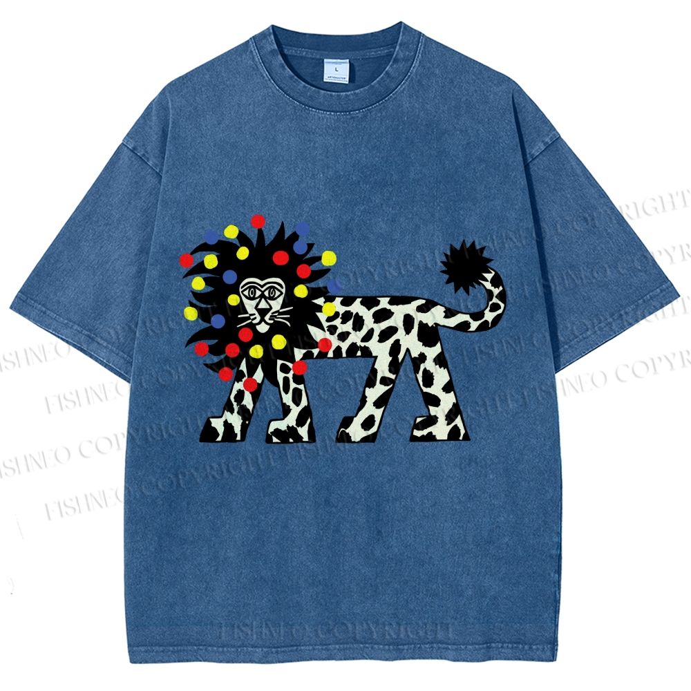 Unisex Funny Lion With Fairy Lights Printed Washed Tee