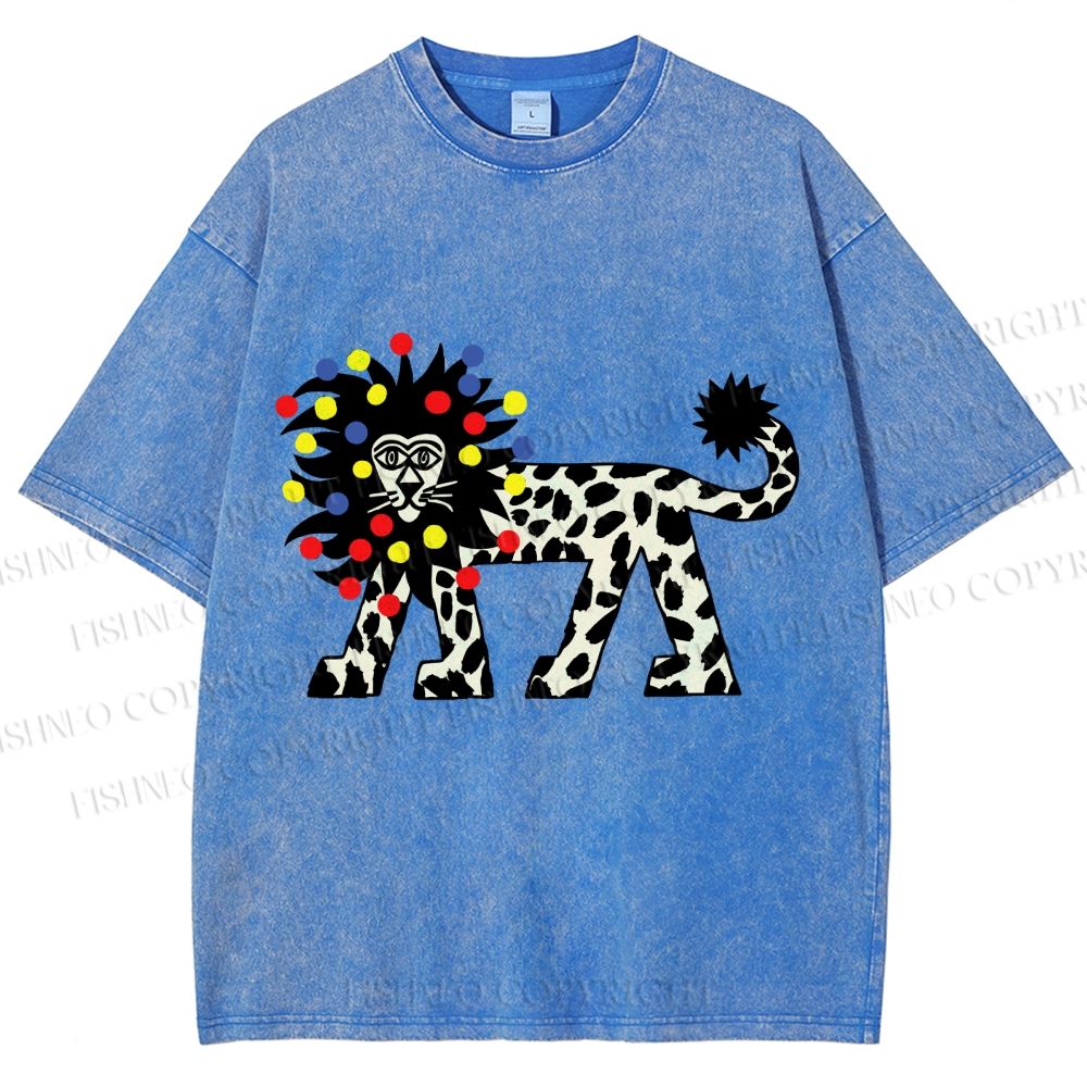 Unisex Funny Lion With Fairy Lights Printed Washed Tee