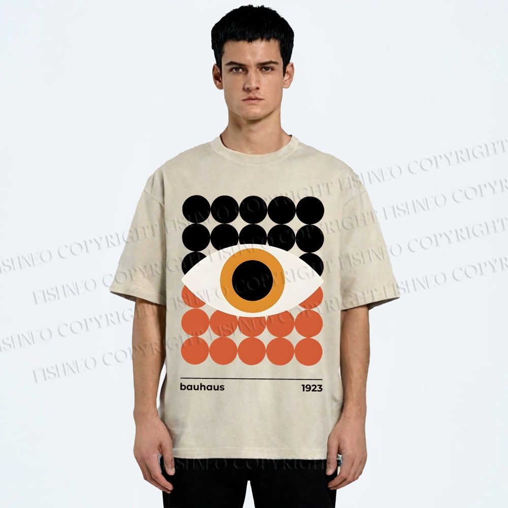 Unisex Bauhaus Geometric Eyes Printed Washed Tee