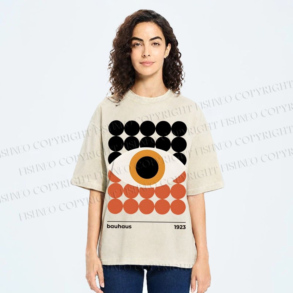 Unisex Bauhaus Geometric Eyes Printed Washed Tee