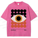 Unisex Bauhaus Geometric Eyes Printed Washed Tee
