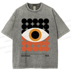 Unisex Bauhaus Geometric Eyes Printed Washed Tee