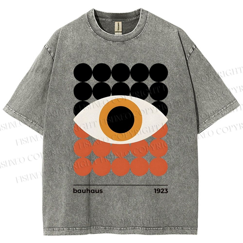 Unisex Bauhaus Geometric Eyes Printed Washed Tee