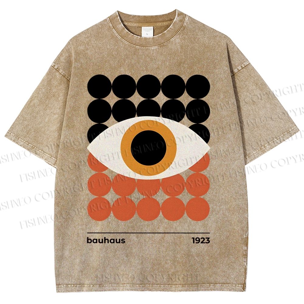 Unisex Bauhaus Geometric Eyes Printed Washed Tee