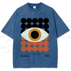 Unisex Bauhaus Geometric Eyes Printed Washed Tee