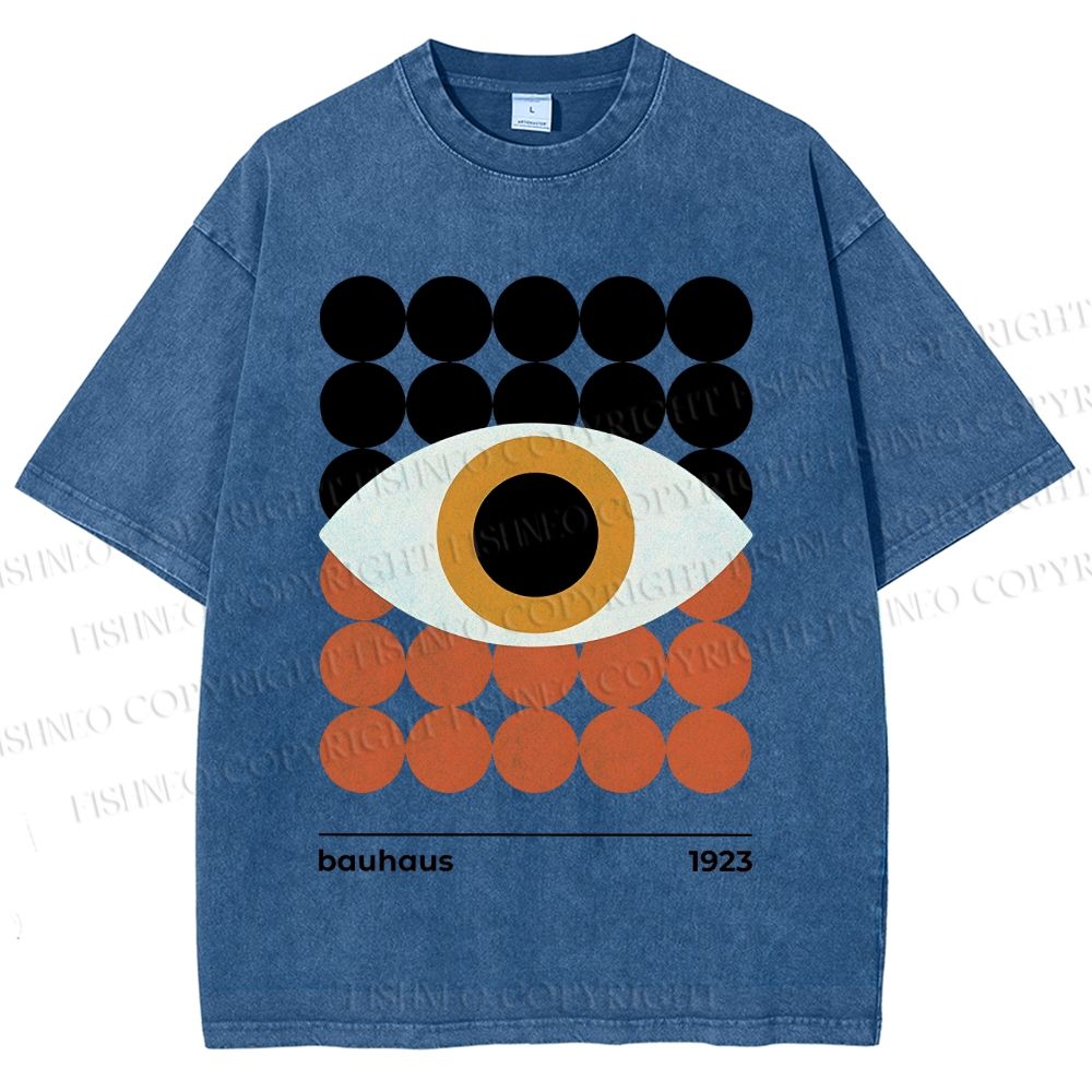 Unisex Bauhaus Geometric Eyes Printed Washed Tee