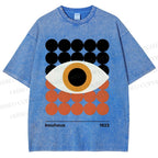 Unisex Bauhaus Geometric Eyes Printed Washed Tee