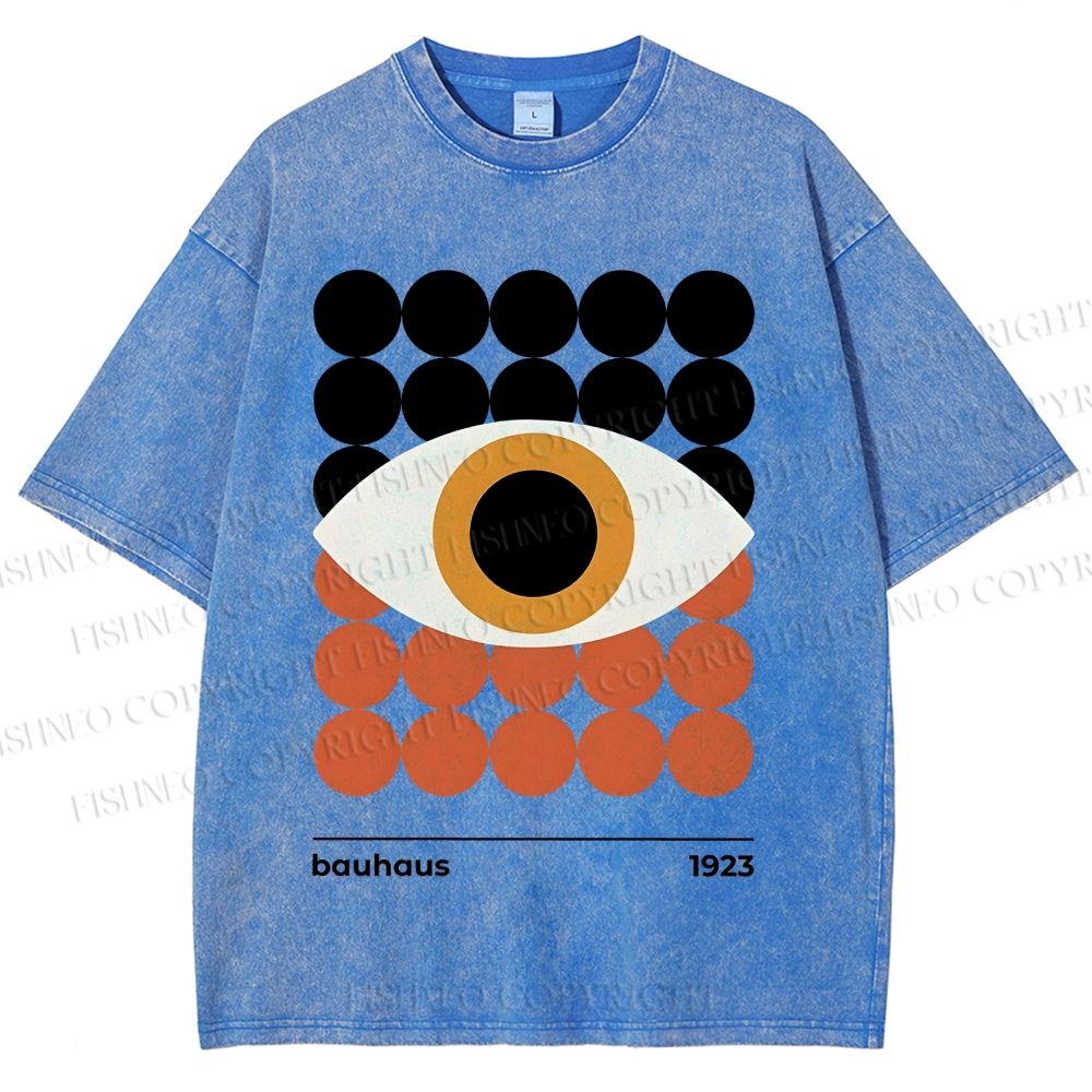 Unisex Bauhaus Geometric Eyes Printed Washed Tee