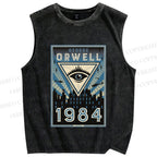 Unisex George Orwell's 1984 Eyes Printed Washed Tank Top