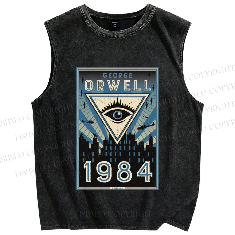 Unisex George Orwell's 1984 Eyes Printed Washed Tank Top