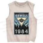 Unisex George Orwell's 1984 Eyes Printed Washed Tank Top