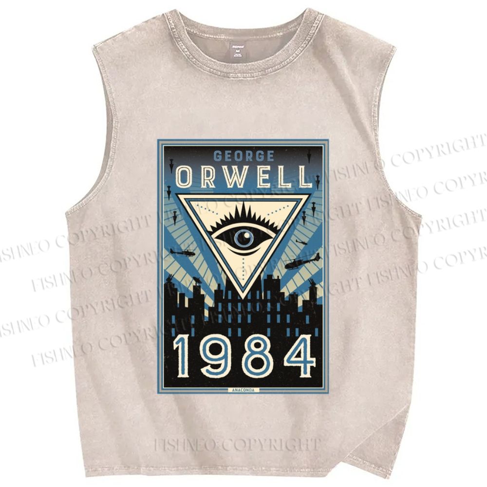 Unisex George Orwell's 1984 Eyes Printed Washed Tank Top