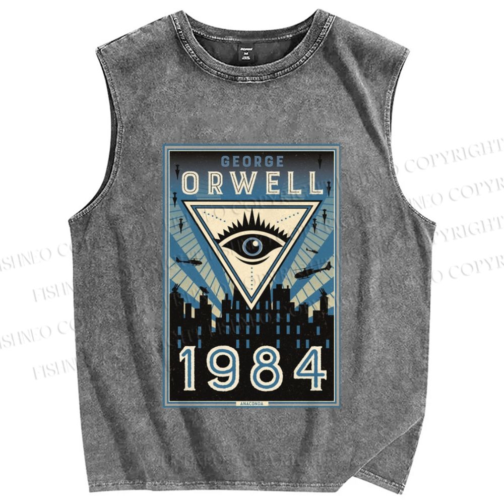 Unisex George Orwell's 1984 Eyes Printed Washed Tank Top