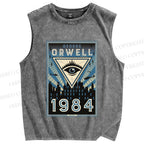 Unisex George Orwell's 1984 Eyes Printed Washed Tank Top