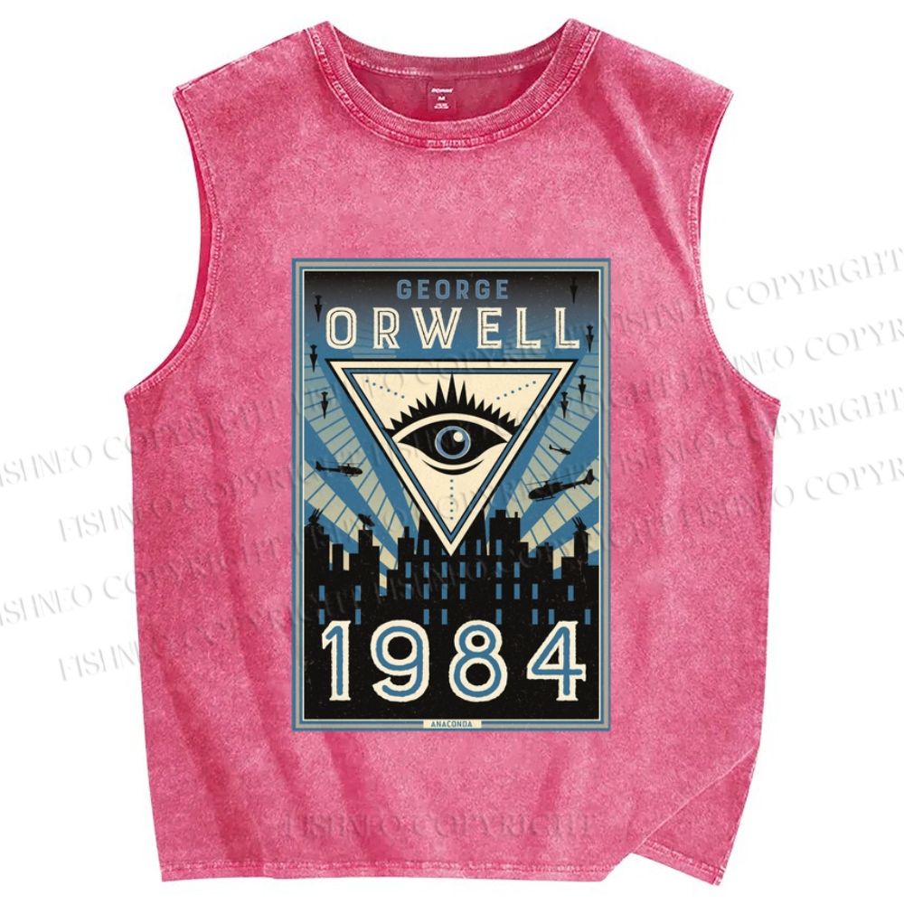 Unisex George Orwell's 1984 Eyes Printed Washed Tank Top