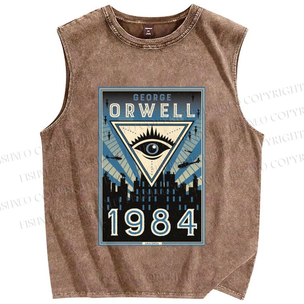 Unisex George Orwell's 1984 Eyes Printed Washed Tank Top