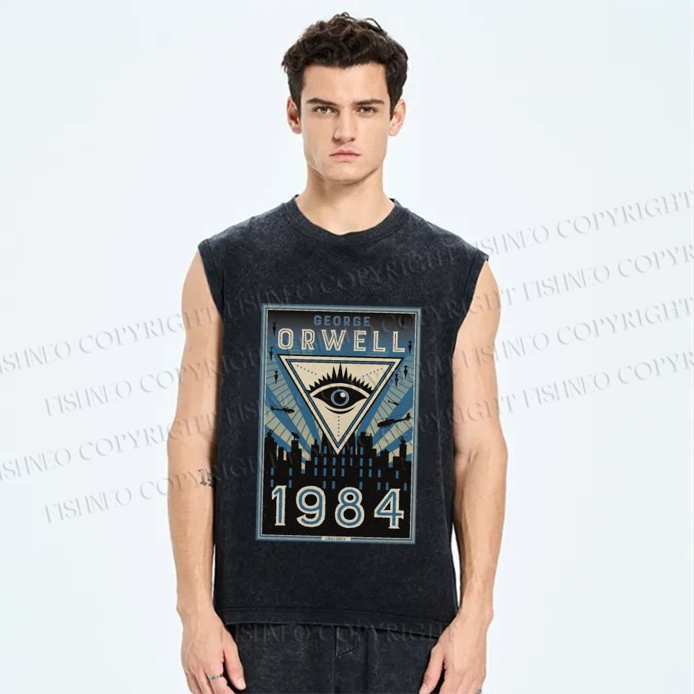 Unisex George Orwell's 1984 Eyes Printed Washed Tank Top