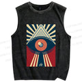 Unisex Vintage Geometric Eyes Printed Washed Tank Top