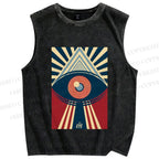 Unisex Vintage Geometric Eyes Printed Washed Tank Top
