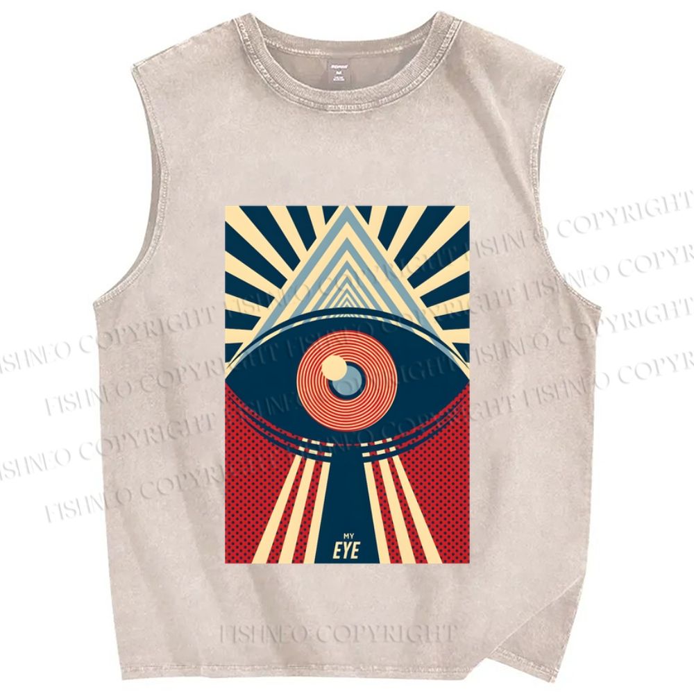 Unisex Vintage Geometric Eyes Printed Washed Tank Top