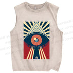 Unisex Vintage Geometric Eyes Printed Washed Tank Top