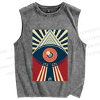 Unisex Vintage Geometric Eyes Printed Washed Tank Top