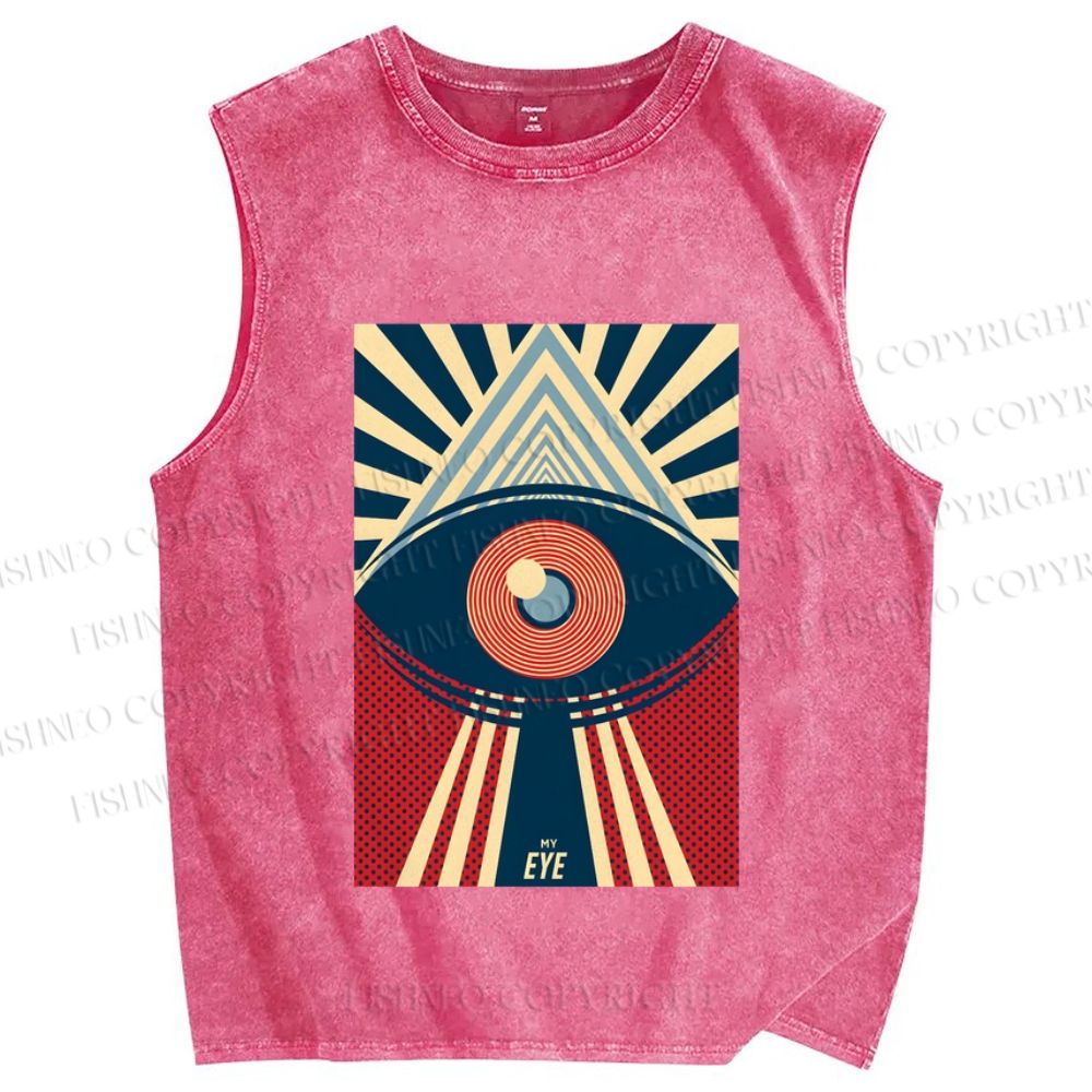 Unisex Vintage Geometric Eyes Printed Washed Tank Top