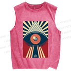 Unisex Vintage Geometric Eyes Printed Washed Tank Top