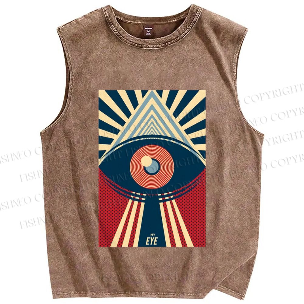 Unisex Vintage Geometric Eyes Printed Washed Tank Top