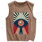 Unisex Vintage Geometric Eyes Printed Washed Tank Top