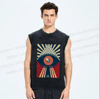 Unisex Vintage Geometric Eyes Printed Washed Tank Top