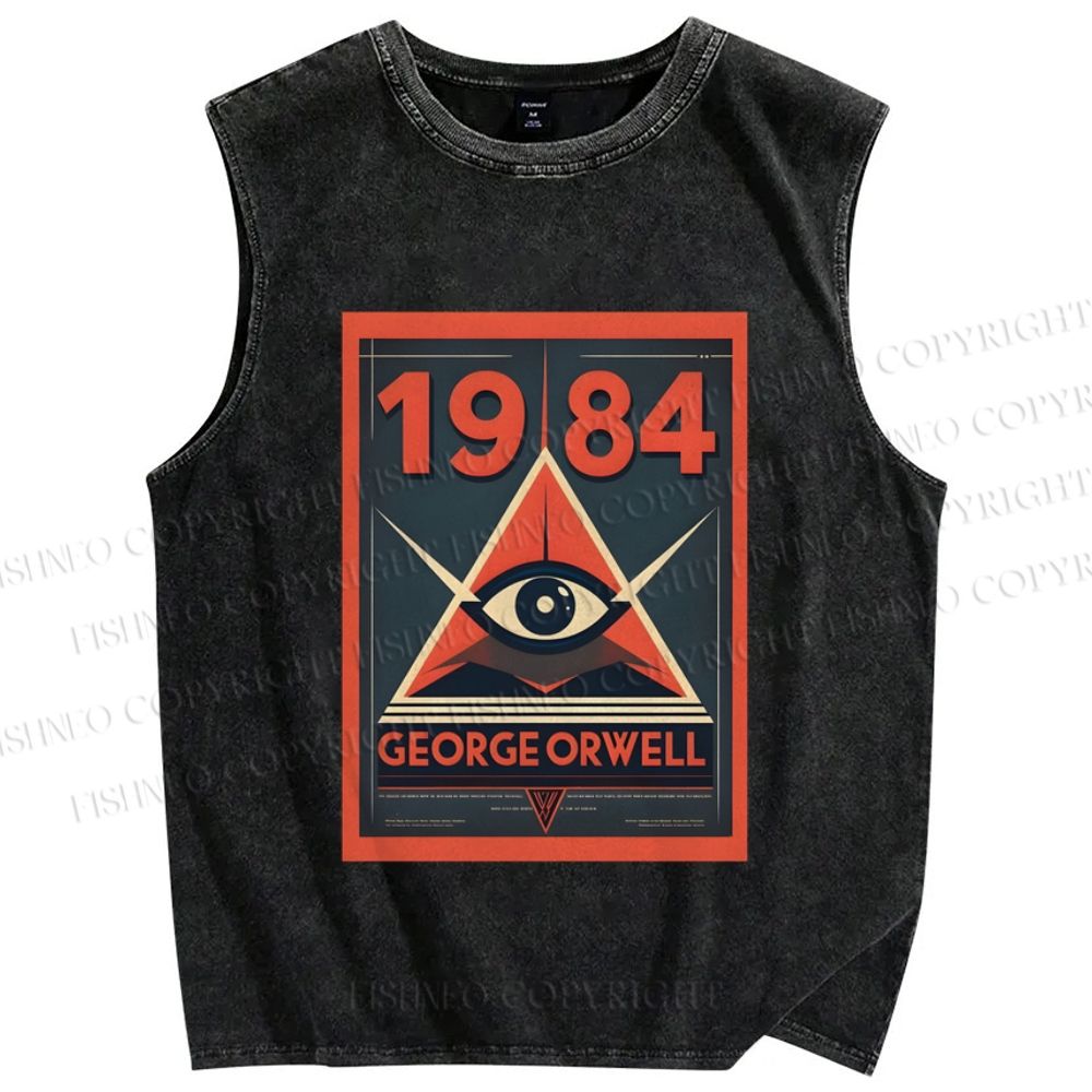 Unisex George Orwell's 1984 Vintage Eyes Printed Washed Tank Top